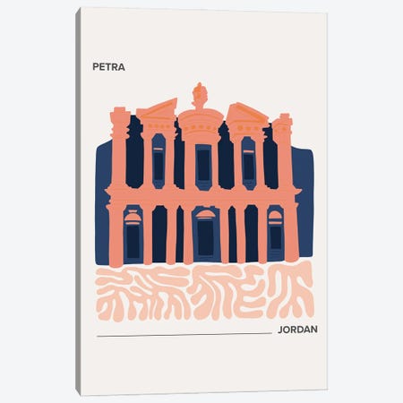 Petra - Jordan, Warm Colours Illustration Travel Poster Canvas Print #MSD409} by Mambo Art Studio Canvas Wall Art