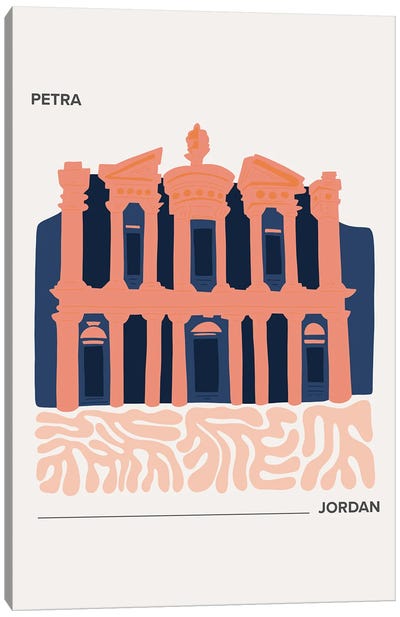 Petra - Jordan, Warm Colours Illustration Travel Poster Canvas Art Print - The Seven Wonders of the World