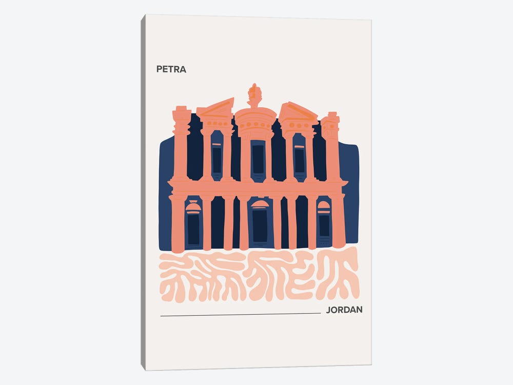 Petra - Jordan, Warm Colours Illustration Travel Poster by Mambo Art Studio 1-piece Canvas Art