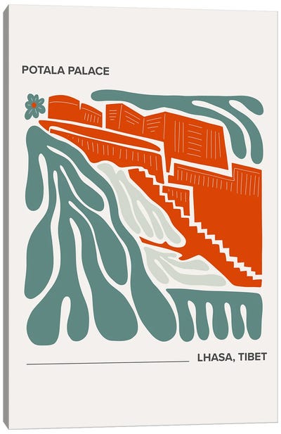 Potala Palace - Lhasa, Tibet, Warm Colours Illustration Travel Poster Canvas Art Print