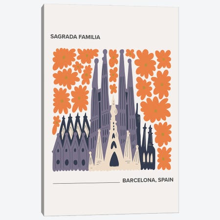 Sagrada Familia, Barcelona, Spain, Warm Colours Illustration Travel Poster Canvas Print #MSD411} by Mambo Art Studio Art Print