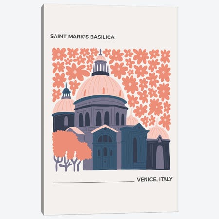 Saint Mark's Basilica - Venice, Italy, Warm Colours Illustration Travel Poster Canvas Print #MSD412} by Mambo Art Studio Canvas Art Print