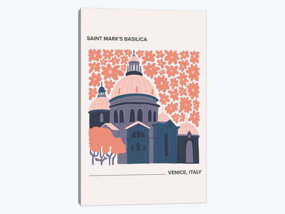 Saint Mark's Basilica - Venice, Italy, Warm Colours Illustration Travel Poster by Mambo Art Studio 1-piece Canvas Art