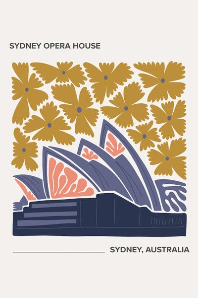 Sydney Opera - Sydney, Australia II, Warm Colours Illustration Travel Poster by Mambo Art Studio metal wall art