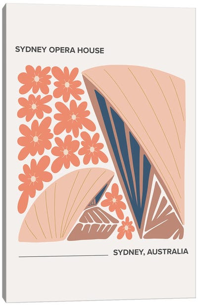 Sydney Opera - Sydney, Australia, Warm Colours Illustration Travel Poster Canvas Art Print - Sydney Opera House