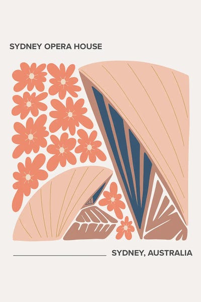 Sydney Opera House: Sydney Opera - Sydney, Australia, Warm Colours Illustration Travel Poster by Mambo Art Studio