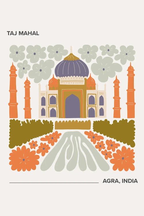 Taj Mahal - Agra, India, Warm Colours Illustration Travel Poster