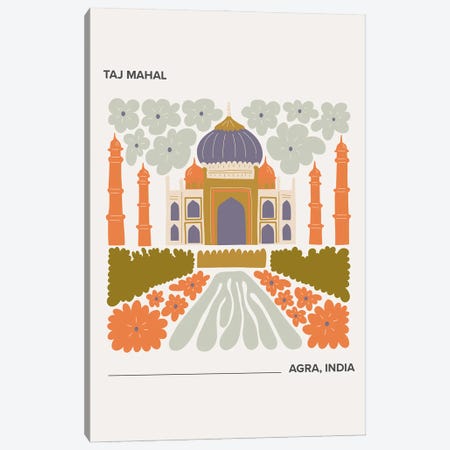Taj Mahal - Agra, India, Warm Colours Illustration Travel Poster Canvas Print #MSD415} by Mambo Art Studio Canvas Art