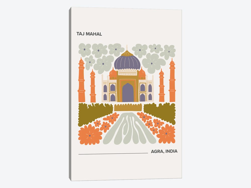 Taj Mahal - Agra, India, Warm Colours Illustration Travel Poster by Mambo Art Studio 1-piece Canvas Print