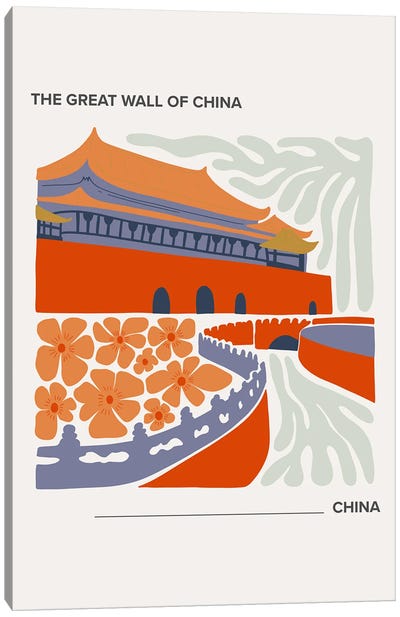 The Great Wall Of China - China, Warm Colours Illustration Travel Poster Canvas Art Print - Mambo Art Studio
