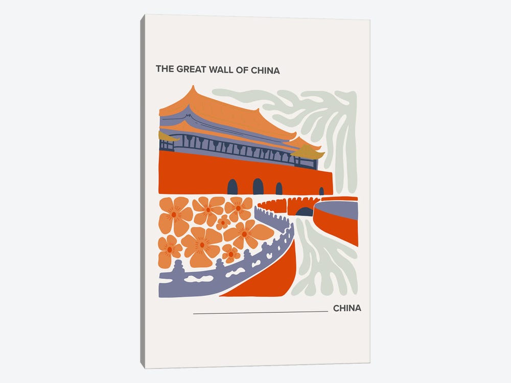 The Great Wall Of China - China, Warm Colours Illustration Travel Poster by Mambo Art Studio 1-piece Canvas Print