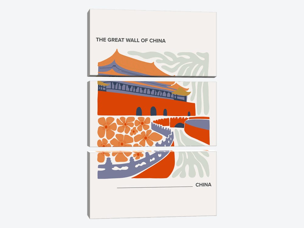 The Great Wall Of China - China, Warm Colours Illustration Travel Poster by Mambo Art Studio 3-piece Art Print