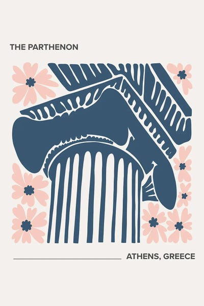 Mambo Art Studio: The Parthenon - Athens, Greece, Warm Colours Illustration Travel Poster by Mambo Art Studio
