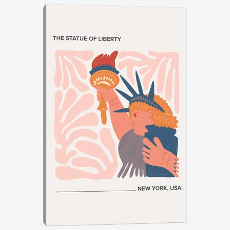 The Statue Of Liberty - New York, Usa, Warm Colours Illustration Travel Poster Canvas Print #MSD419} by Mambo Art Studio Canvas Print