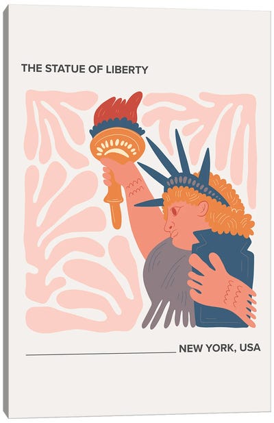 The Statue Of Liberty - New York, Usa, Warm Colours Illustration Travel Poster Canvas Art Print - Mambo Art Studio
