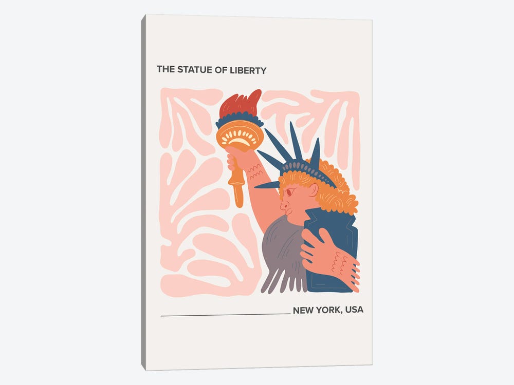 The Statue Of Liberty - New York, Usa, Warm Colours Illustration Travel Poster by Mambo Art Studio 1-piece Canvas Art Print