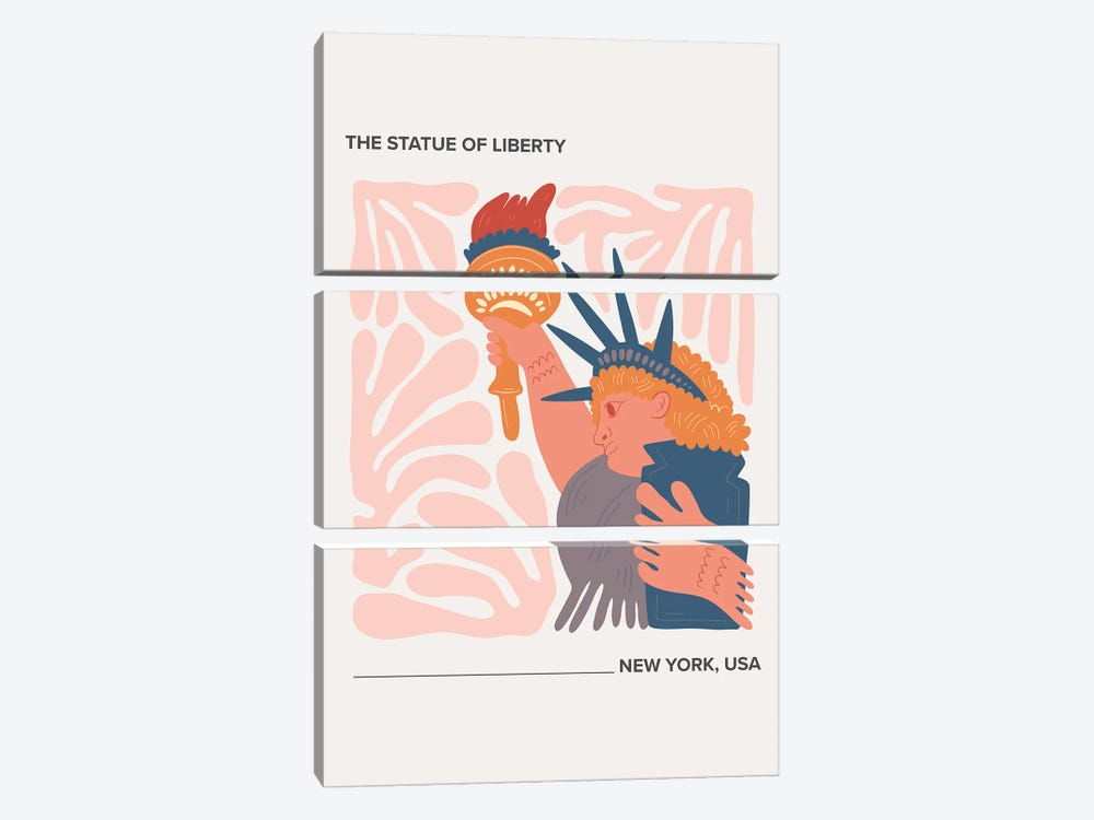 The Statue Of Liberty - New York, Usa, Warm Colours Illustration Travel Poster by Mambo Art Studio 3-piece Art Print