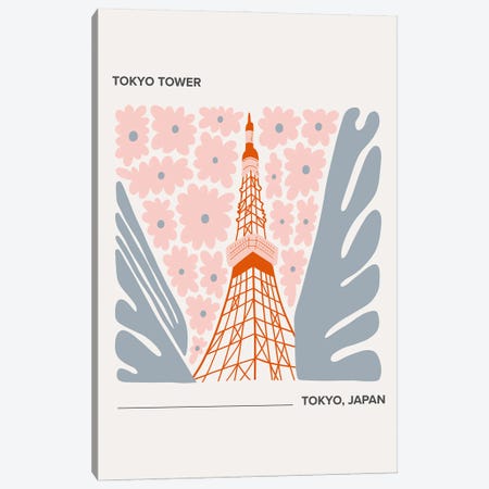 Tokyo Tower - Tokyo, Japan, Warm Colours Illustration Travel Poster Canvas Print #MSD420} by Mambo Art Studio Canvas Wall Art