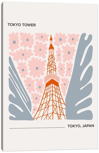 Tokyo Tower - Tokyo, Japan, Warm Colours Illustration Travel Poster Canvas Art Print - Tokyo Tower