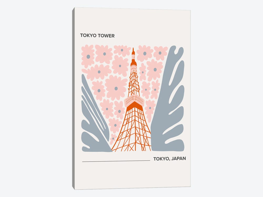 Tokyo Tower - Tokyo, Japan, Warm Colours Illustration Travel Poster by Mambo Art Studio 1-piece Canvas Art Print