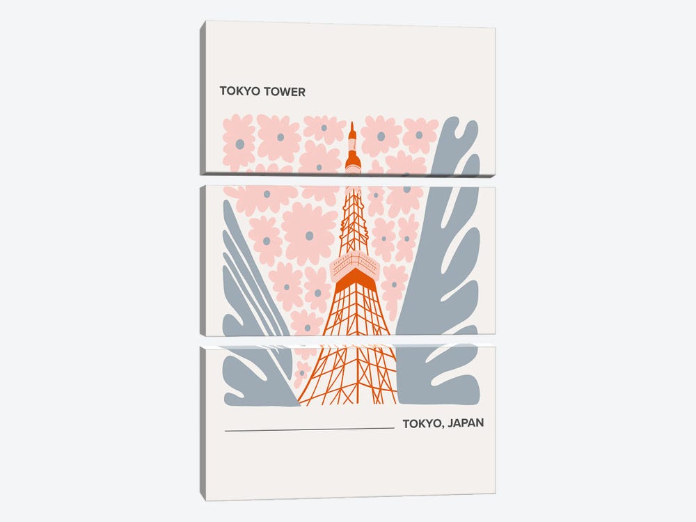 Tokyo Tower - Tokyo, Japan, Warm Colours Illustration Travel Poster by Mambo Art Studio 3-piece Canvas Print