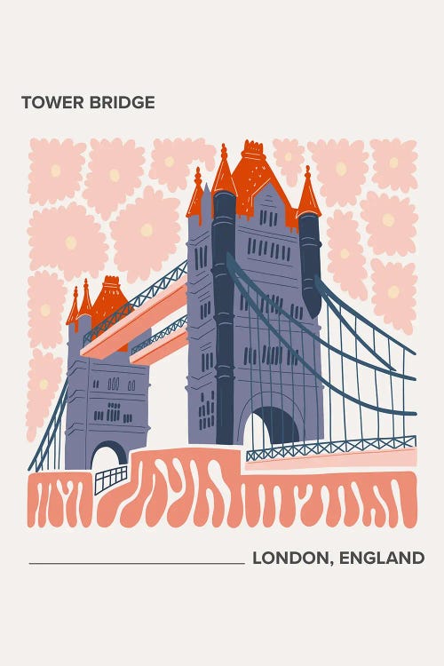 Tower Bridge - London, England, Warm Colours Illustration Travel Poster