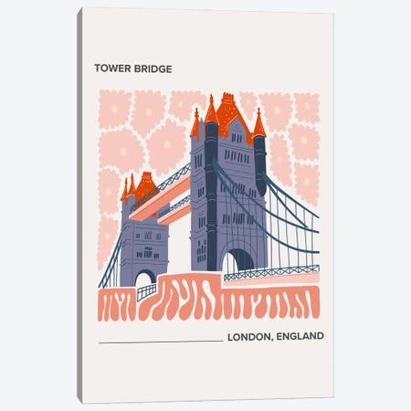 Tower Bridge - London, England, Warm Colours Illustration Travel Poster Canvas Print #MSD421} by Mambo Art Studio Canvas Art