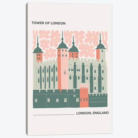 Tower Of London - London, England, Warm Colours Illustration Travel Poster Canvas Print #MSD422} by Mambo Art Studio Canvas Wall Art