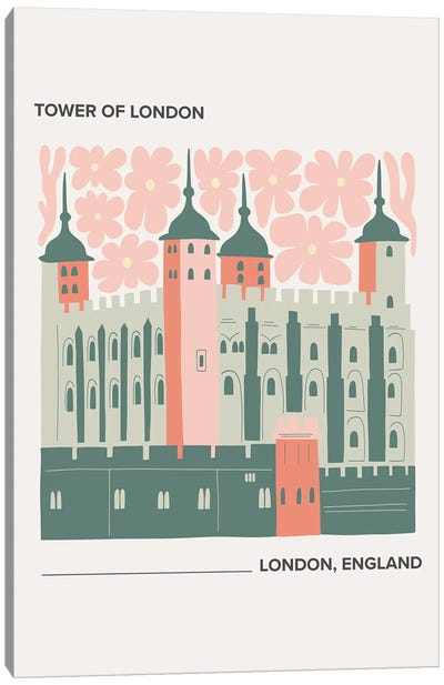 Tower Of London - London, England, Warm Colours Illustration Travel Poster Canvas Art Print - Mambo Art Studio