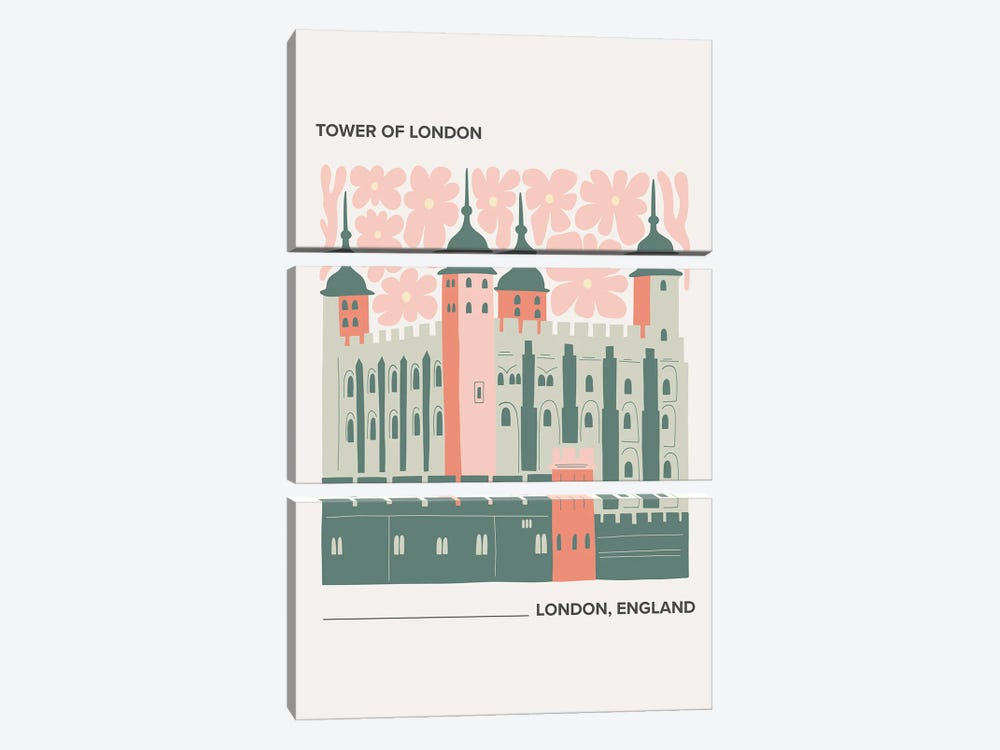 Tower Of London - London, England, Warm Colours Illustration Travel Poster by Mambo Art Studio 3-piece Canvas Print