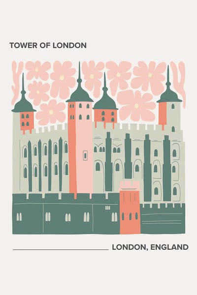 Mambo Art Studio: Tower Of London - London, England, Warm Colours Illustration Travel Poster by Mambo Art Studio