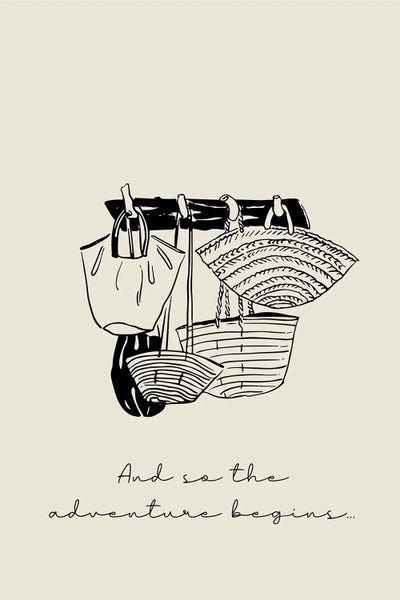 And So The Adventure Begins. Handbags Basket Illustration