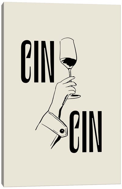 Cin Cin Wine, Vino Line Art Illustration Canvas Art Print - Mambo Art Studio