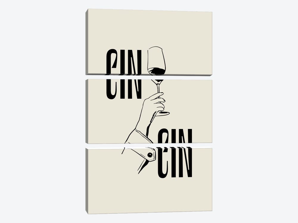 Cin Cin Wine, Vino Line Art Illustration by Mambo Art Studio 3-piece Art Print