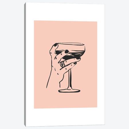 Hand With Cocktail In Pink And Black Canvas Print #MSD429} by Mambo Art Studio Canvas Wall Art
