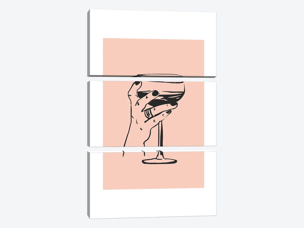 Hand With Cocktail In Pink And Black by Mambo Art Studio 3-piece Canvas Art