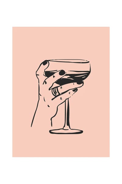 Mambo Art Studio: Hand With Cocktail In Pink And Black by Mambo Art Studio