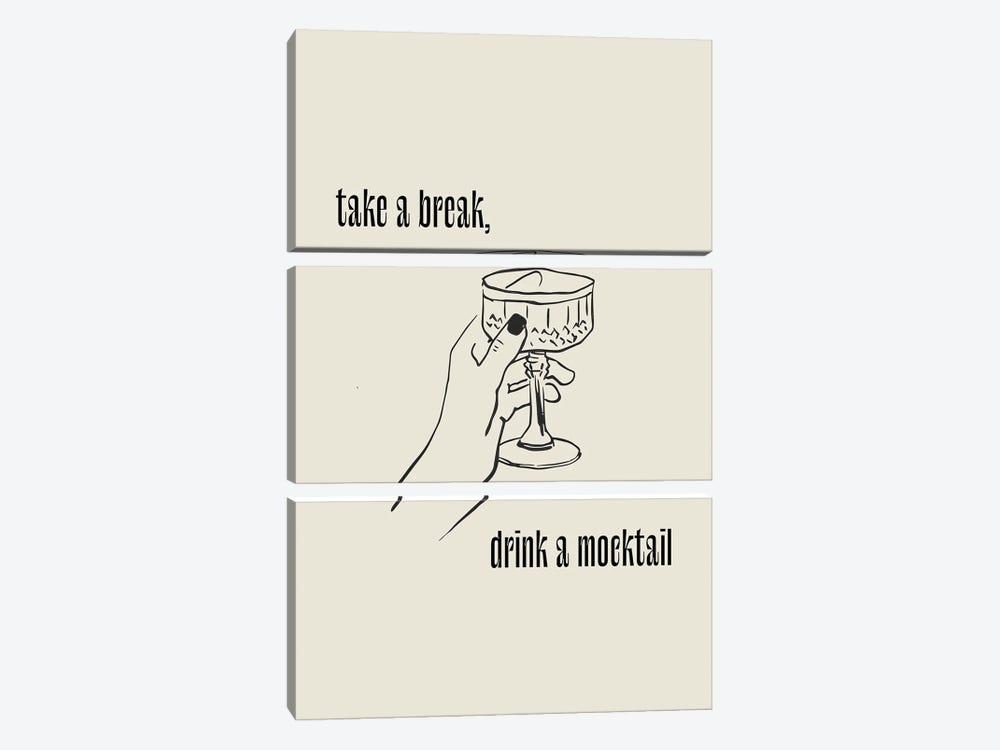 Take A Break, Drink A Mocktail, Line Art by Mambo Art Studio 3-piece Canvas Print