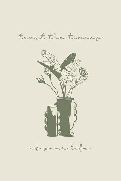 Fine Art Print: Trust The Timing Of Your Life. Line Art Plant Illustration by Mambo Art Studio