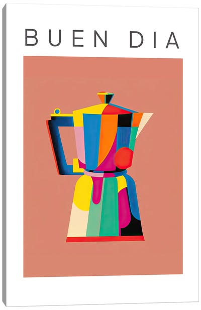 Colourful Moka Espresso Italian Coffee Maker Buen Dia Canvas Art Print - Mambo Art Studio