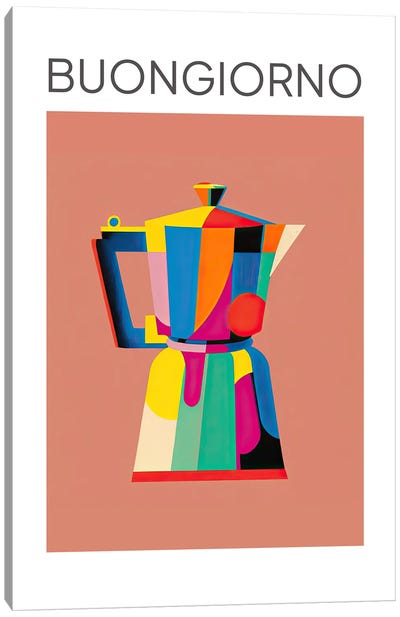 Colourful Moka Espresso Italian Coffee Maker Buongiorno Canvas Art Print - Mambo Art Studio