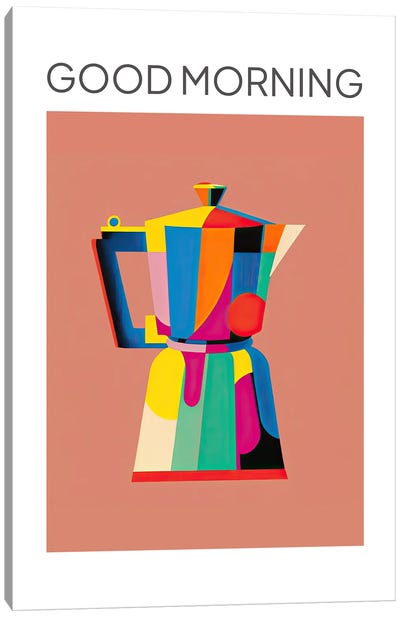 Colourful Moka Espresso Italian Coffee Maker Good Morning Canvas Art Print - Mambo Art Studio