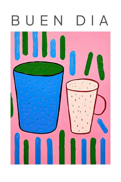 Mambo Art Studio: Colourful Tea Coffee Cups Buen Dia by Mambo Art Studio