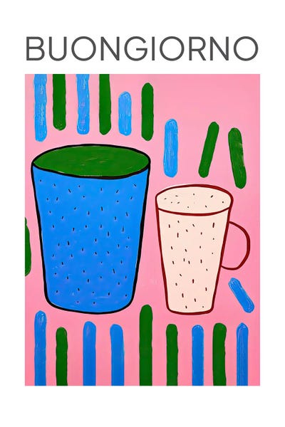 Mambo Art Studio: Colourful Tea Coffee Cups Buongiorno by Mambo Art Studio