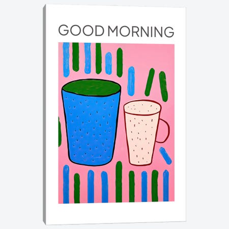 Colourful Tea Coffee Cups Good Morning Canvas Print #MSD442} by Mambo Art Studio Canvas Art