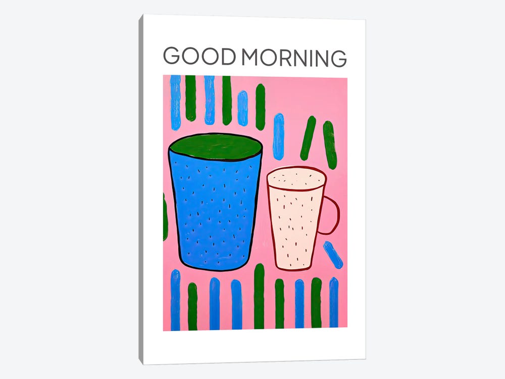 Colourful Tea Coffee Cups Good Morning by Mambo Art Studio 1-piece Canvas Art Print
