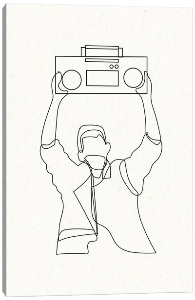 Say Anything Boombox Outline Canvas Art Print - Black & White Pop Culture Art