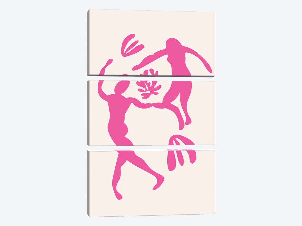 Pink People Cut Out Dancing by Mambo Art Studio 3-piece Canvas Wall Art