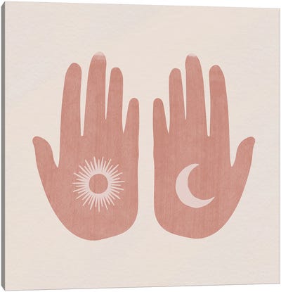 Sun, Moon, Hands Canvas Art Print - Sun and Moon Art Collection | Sun Moon Paintings & Wall Decor