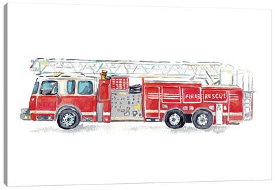 Fire Truck Canvas Art Print - Kids Transportation Art